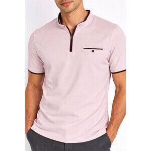 Scott James Polo Shirt Mens Medium Pink Short Sleeve 1/4 Zip Casual Cotton Blend